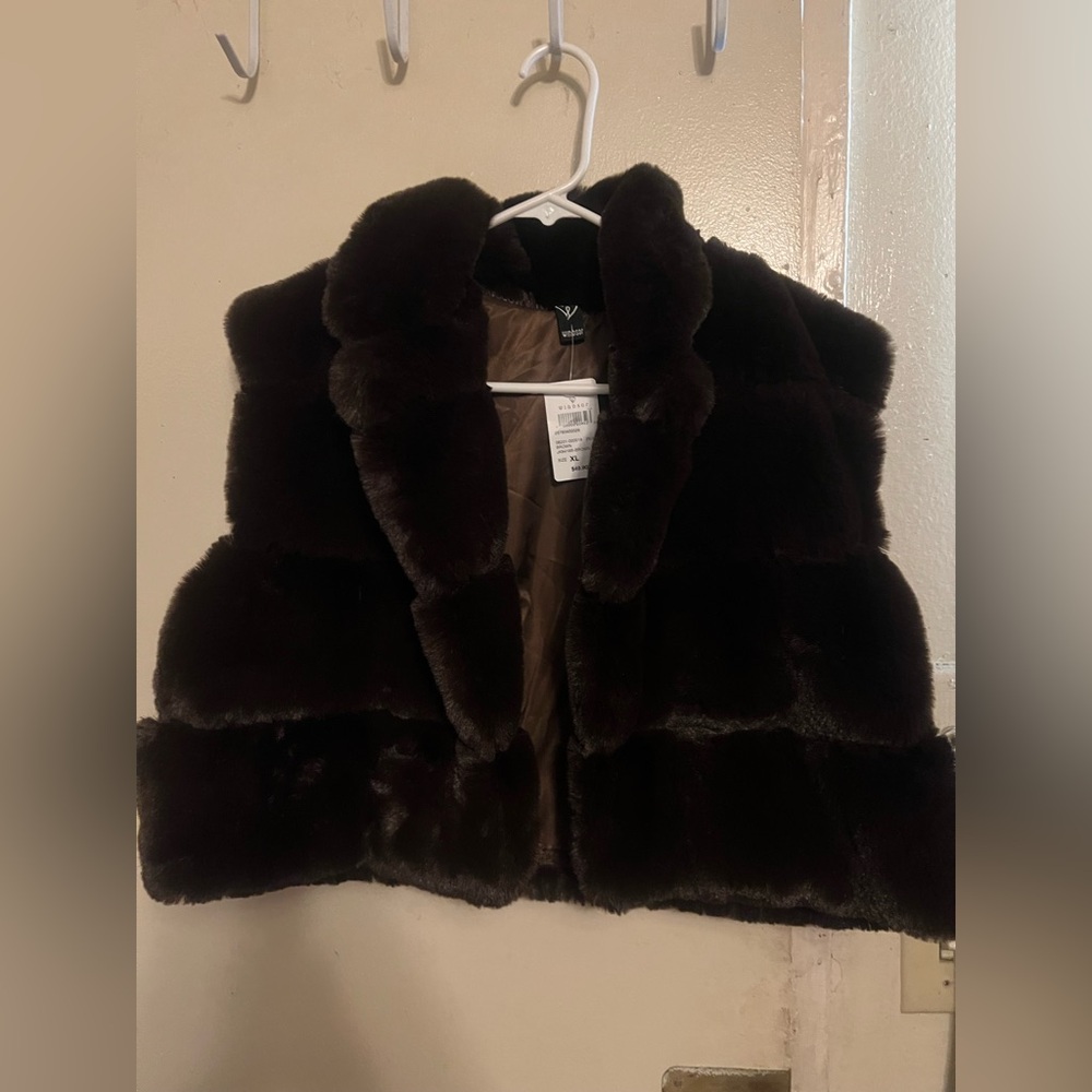 Windsor Chocolate Faux Fur Vest With Pockets On Both Sides